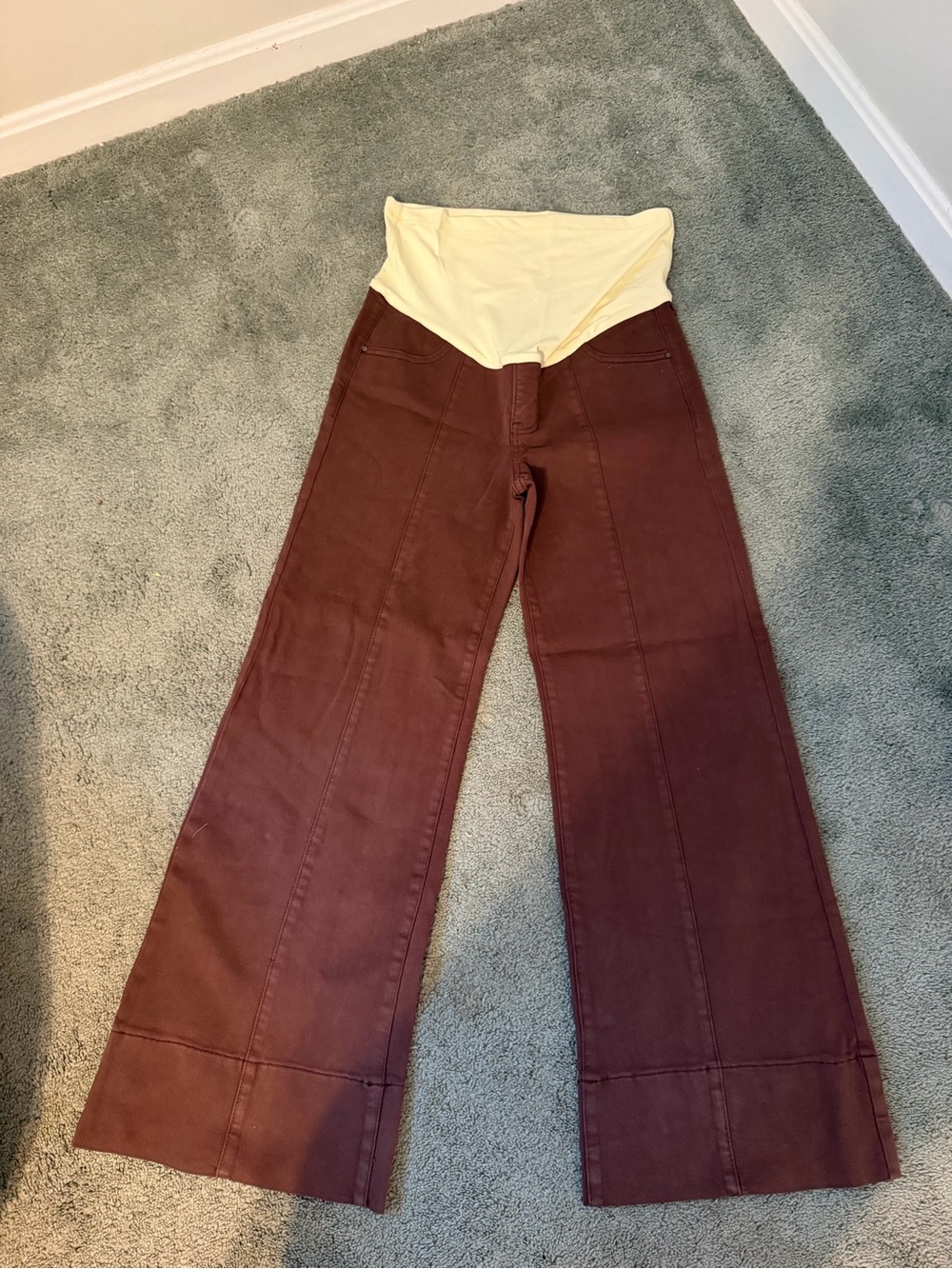 Pinkblush Brown Wide-Leg Maternity Pants with Cream Waistband